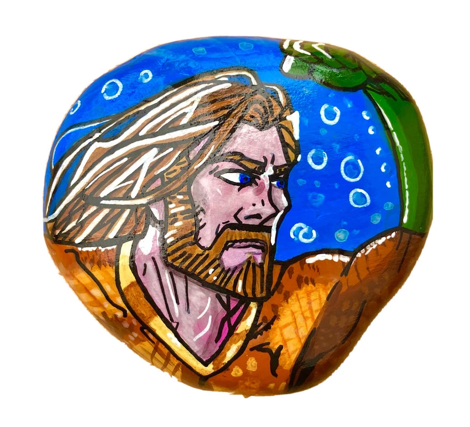 ROCHE PEINTE À LA MAIN - Aquaman (DC Comics - Justice League) - Acrylique - Photo 1/1