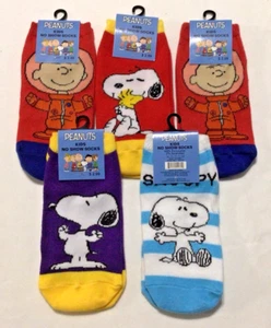 5 pair Peanuts Kid's No Show Socks Snoopy Charlie Brown Woodstock - Picture 1 of 4