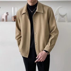 New Men's Casual Apricot Colored Lapel Jacket Spring Summer Short Trench Coat - Picture 1 of 12