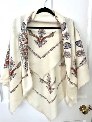 Exquisite Quality Hand Embroidered Old Kashmiri Large Square Pure Wool Shawl 50" - Image 1 of 4