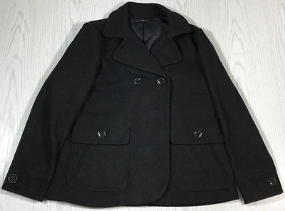 GAP Wool Blend Pea Coat Women L Black Double Breasted Lined Preppy Classic Y2K - Image 1 of 4