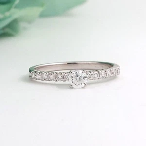 Round Solitaire Accent Diamond Engagement Ring 0.52 TW 14K White Gold Size 7 - Picture 1 of 8