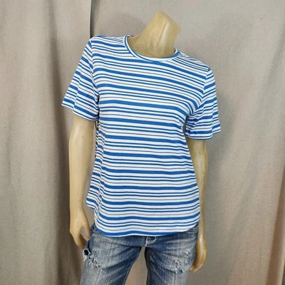 Blair 白色蓝色条纹圆领短袖衬衫上衣小号新品 — 第 1/4 张图片