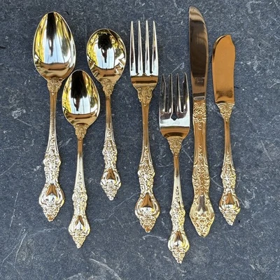 Northcraft 10K Gold Plated Flatware Set Roses Japan 44 Pcs Forks Spoons Knives - Image 1 of 4