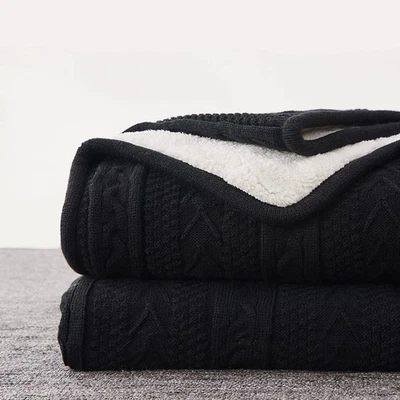 Longhui bedding Black 50 x 63 Inches Acrylic Cable Knit Sherpa Throw Blanket ... - Image 1 of 4