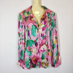 Zara Damen Satin Hemd Rosa Mix Blumen Loose Fit, Kragen, Größe S - Bild 1 von 16