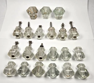 Big Lot 21 Clear Glass Drawer Hexagon Handle Pulls Antique Reclaimed Hardware - Picture 1 of 14