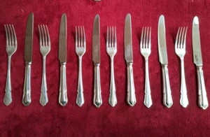 GEORGE BUTLER KITEMARK DUBARRY PATTERN SET 12 DESSERT KNIVES & FORKS EPNS A1 - Picture 1 of 19