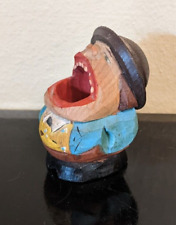 Funny Vintage Anri Hand Carved & Painted Big Open Mouth Toothpick Match Holder