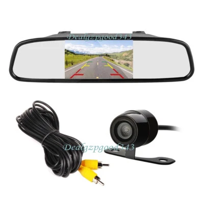4.3" TFT LCD Car Rear View Mirror Monitor Kit +Mini Reversing Backup Camera 170° - Image 1 of 4