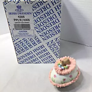 IRISH DRESDEN LACE & PORCELAIN "EASTER EGG BUNNY" EGG SHAPED - #4305 - Picture 1 of 8