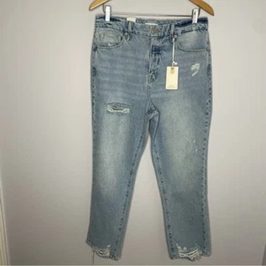 Good American Women's High Waisted Distressed Good Boy Jeans Straight Leg 8/29 - Picture 1 of 12