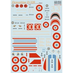 Print Scale 48-241 Scale 1:48 DECALS D-520 Dewoitine Part2 - for Scale model - Picture 1 of 12