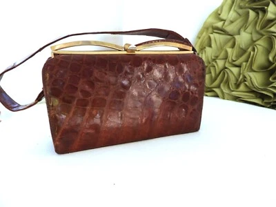 Cartera y accesorios de reptiles marrones años 50 de colección Foto 1 de 4