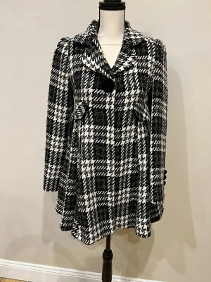 Laundrie by Design Wool Blend Pea Coat Black/White Houndstooth Plaid Size 2 - Image 1 of 4