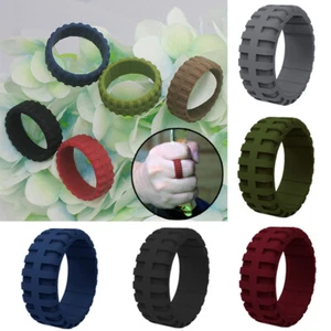 Tire Pattern Finger Ring Wedding Rubber Band Ring Silicone Rings Classic Soild - Picture 1 of 16