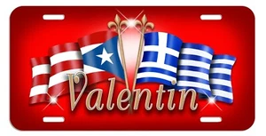 Greek Puerto Rico Unity Flags Auto License Plate Personalize Latino Greece Red - Picture 1 of 1