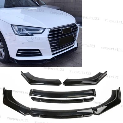For Audi A4 B9 Sedan 2017-18 Front Bumper Lip Splitter Chin Spoiler Glossy Black - Image 1 of 4