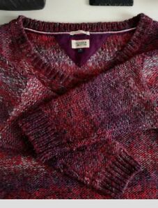 Tommy Hilfiger women's chunky Wool jumper plum Purple Berry UK S  V-neck relaxed