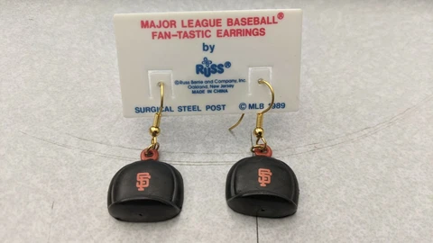 San Francisco Giants Earrings Baseball Cap MLB by Russ 1989 NEW! 3/4" Cover