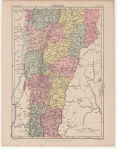 c1895 state map of Vermont antique vintage Britannica 9th - Picture 1 of 1