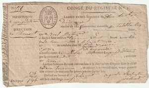 1828 FRANCE PART PRINTED DOCUMENT CONGE DU REGISTRE No 1 LAISSEZ PASSEZ FRENCH - Picture 1 of 2
