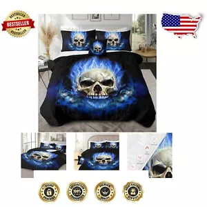 Unique 3D Printed Blue Flame Skull King Comforter Set for Stylish Boys' Rooms - Picture 1 of 10