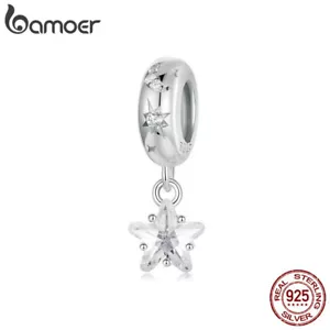 Bamoer 925 Sterling Silver Star Pendant with Silicone Stopper Charm Fit Bracelet - Picture 1 of 13
