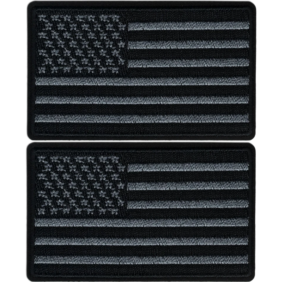 Black & Grey USA Flag Patches (2-Pack) American Embroidered Iron On Appliques - Image 1 of 4