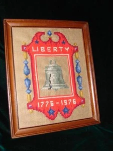 Vintage Handmade Historical Needlepoint Liberty 1776 to 1976 Frame Picture - Picture 1 of 1
