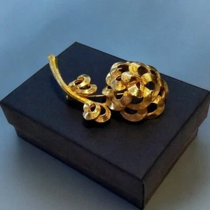 Vintage Blume Brosche Anstecknadel goldfarben geschwungen gebürstet Textur 2-1/2" Statement - Bild 1 von 12
