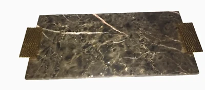 INLIFE Home Co. Bandeja para servir de mármol gris pascal natural premium europeo con latón Foto 1 de 4