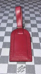 Authentic Louis Vuitton Red  W Gold Hardware small leather name tag. - Picture 1 of 9