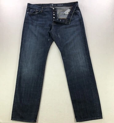 7 For All Mankind Jeans Mens 40x33 Blue Standard Button Fly Dark Wash Denim - Image 1 of 4