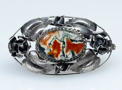 830 Argento - Antico Stile Liberty Spilla - Agata Muschio - Immagine 1 di 4