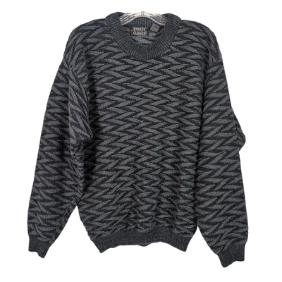 Vintage Street Closed Black Gray Men’s Sweater Sz M Textured 3D Chevron ZigZag - Image 1 of 4
