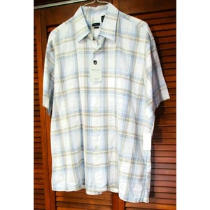 Camicia Van Heusen uomo bianca con righe blu e marroni cotone testurizzato taglia XL - Foto 1 di 5