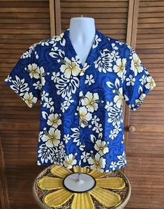 Vintage Howie Hawaii Knopfleiste Blumen Hibiskus klein neue Rinde Baumwolle neu - Bild 1 von 5