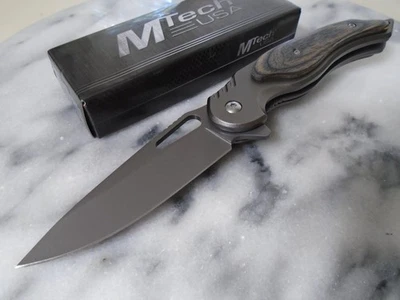 Navaja de Bolsillo Mtech Asistida Abierta Madera Gris Carpeta Elegante MT-A2012GY 8" OA Nueva Foto 1 de 4