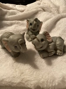 3 estatuillas de cerámica de porcelana vintage HOMCO bebé elefante paquidermos #1400 - Imagen 1 de 19