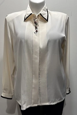 Blusa de Colección Koret Abotonada Para Mujer Talla 16 Crema Rosa Bordado Terciopelo Bordado Foto 1 de 4