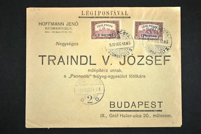 Cubierta de vuelo de correo aéreo Hungría 1920 Szombathely a Budapest AAMC #5 Foto 1 de 2