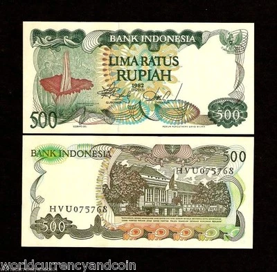 INDONESIA 500 RUPIAH P-121 1982 x 100 Pcs lot BUNDLE TITANUM UNC FLOWER BANKNOTE - Image 1 of 3