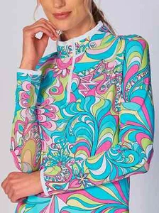 NWT Ladies Gottex G LIFESTYLE ILLUSION Long Sleeve Mock Golf Shirt M L & XL - Picture 1 of 1