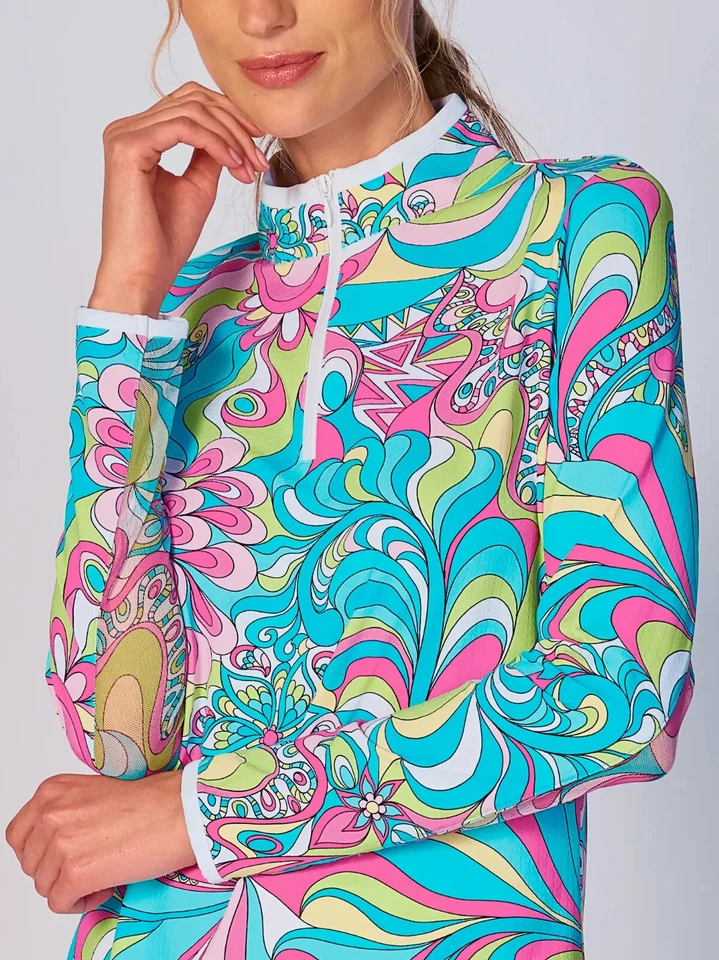 NWT Ladies Gottex G LIFESTYLE ILLUSION Long Sleeve Mock Golf Shirt M L & XL - Image 1 of 1