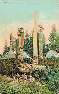 Tombe indiane e bellissimi totem nel 1908 cartolina - Foto 1 di 2