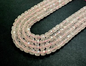 Natural Light Pink Rose Quartz Faceted Square Cube 7mm Gemstone Beads - PGS121 - Picture 1 of 6