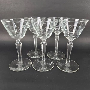Set Of 5 Vintage Libbey Wine Glasses Windswept Etched Leaf Design Clear Elegant - Foto 1 di 4