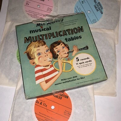 1956 Musical Multiplication Tables 33 1/3 RPM 7" Vinyl 6  Records “NO QUIZ CARDS - Image 1 of 4