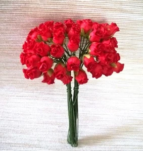 Red Rose Mulberry Paper Flower Miniatures Craft Wedding Supplies Card Decoration - Picture 1 of 4